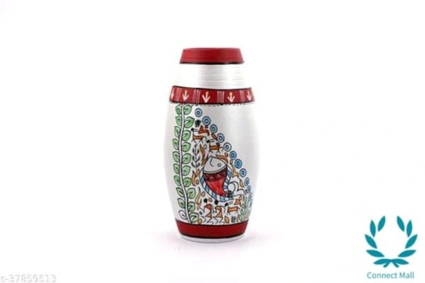 Fashionable Vases - LXHXB: 6inX6inX3.5 in, White, Handicraft, Madhubani Painting, Cylinder